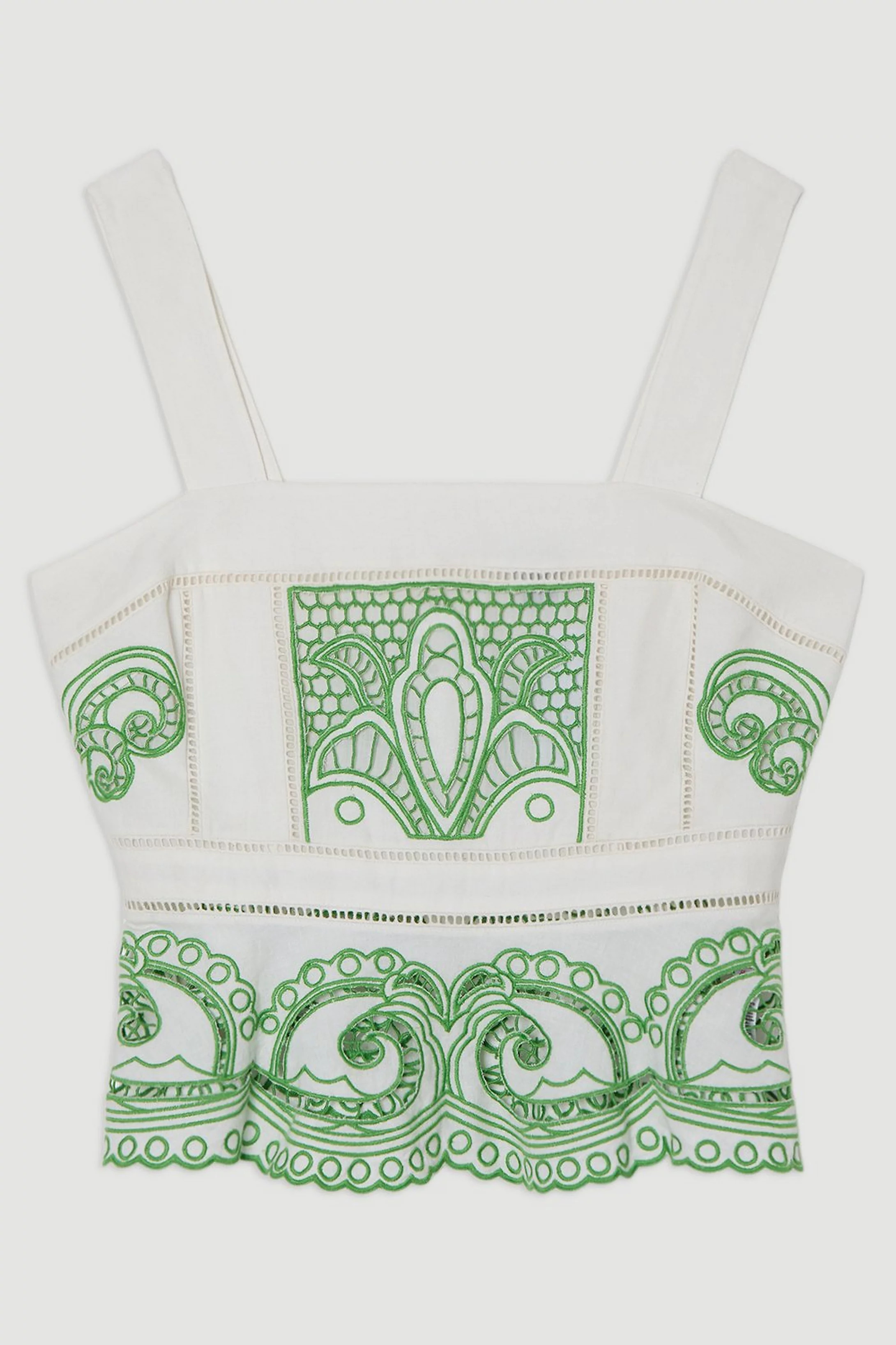 Cutwork Embroidered Ruffle Woven Strappy Top | Karen Millen UK + IE + DE + NL