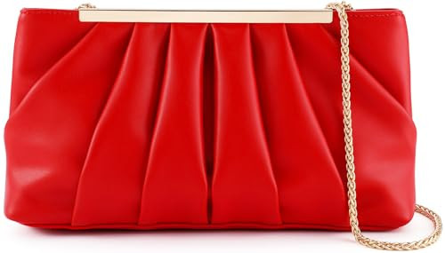 Red Clutch Purse Elegant Pleated Formal Handbag Classy Evening Bag for Women | Amazon (US)