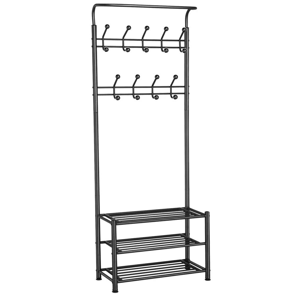 SmileMart Metal Multipurpose Entryway Hall Tree with 3-Tier Shoe Rack, Black | Walmart (US)