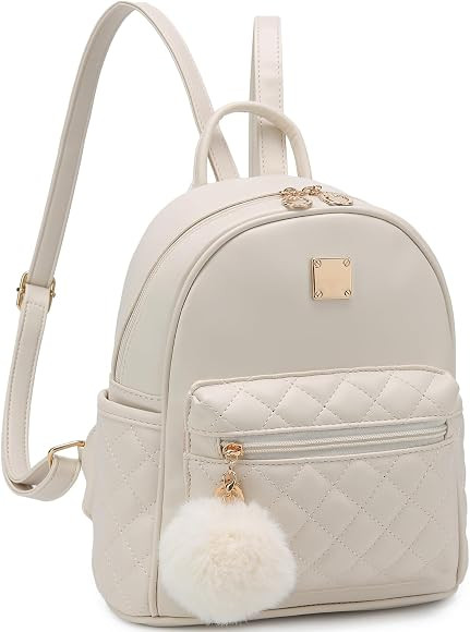 Girls Fashion Mini Backpack Purse Small Cute Plaid Leather Women Backpacks Little Bag (Ivory) | Amazon (US)
