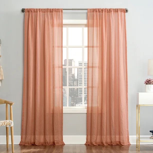 Mainstays Linen Textured Semi-Sheer Rod Pocket Curtain Panel | Walmart (US)