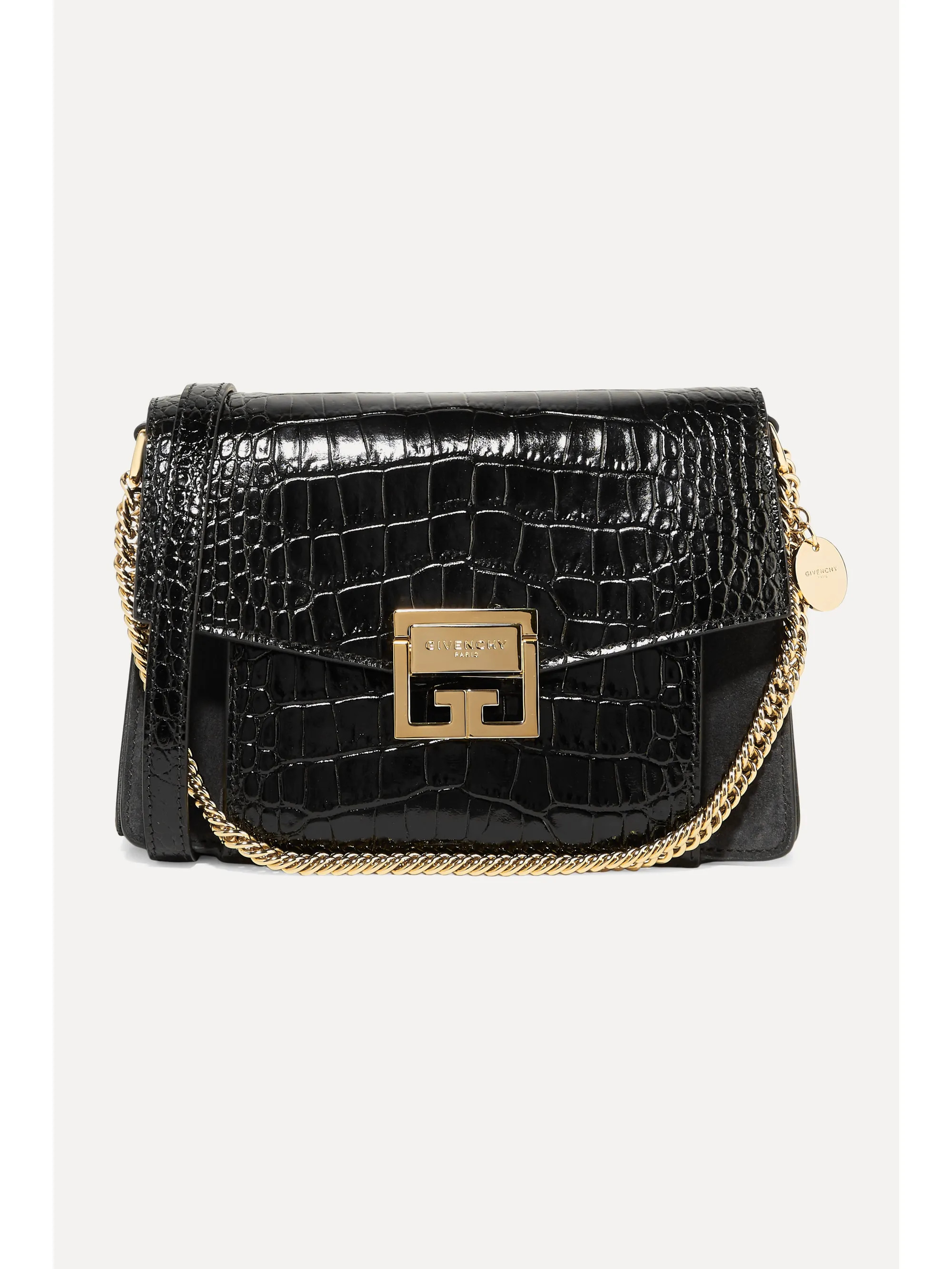 GV3 small croc-effect leather and suede shoulder bag | NET-A-PORTER (US)