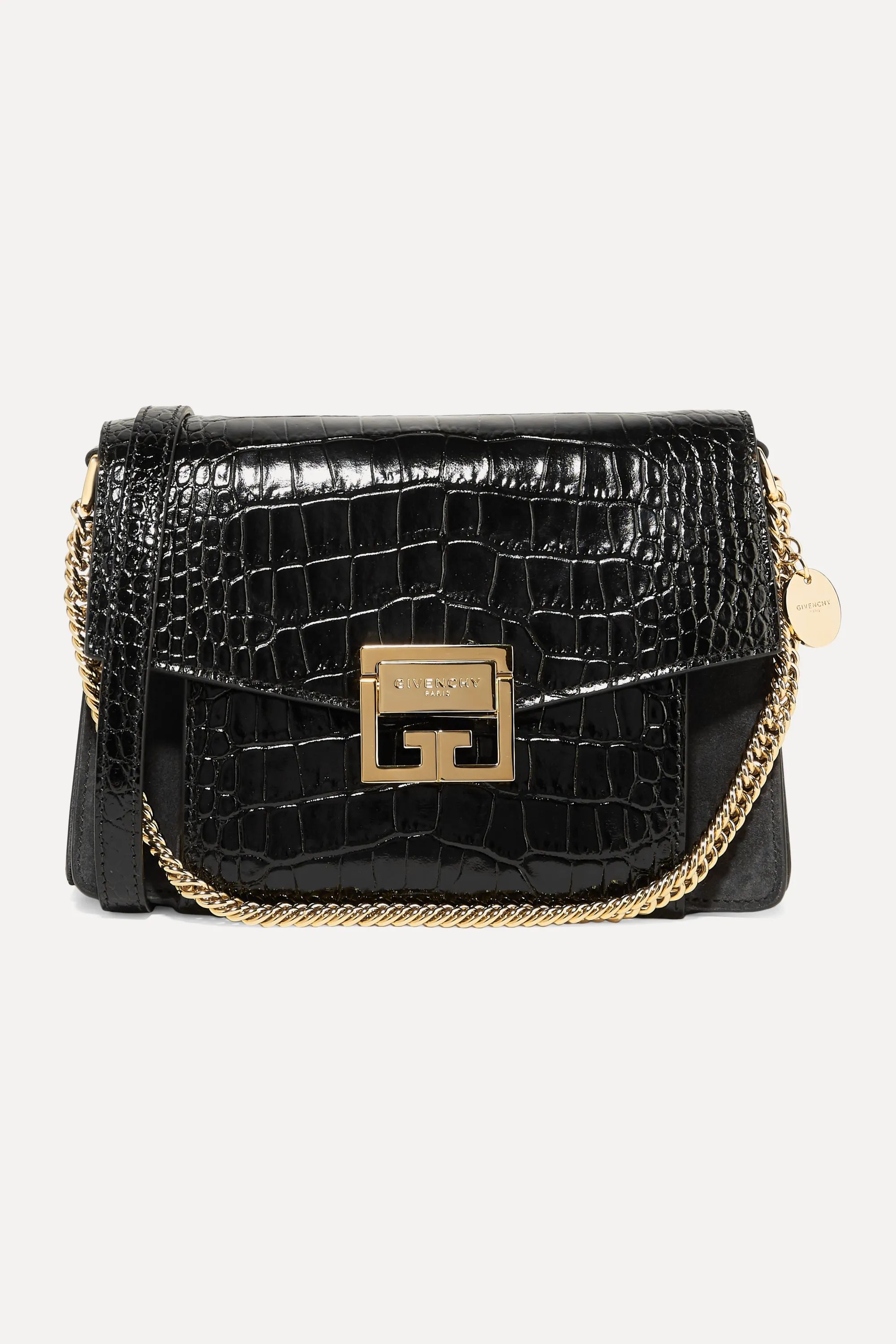 GV3 small croc-effect leather and suede shoulder bag | NET-A-PORTER (US)