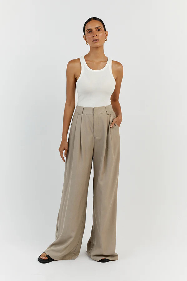 ZANDER TAUPE WIDE LEG PANT | DISSH