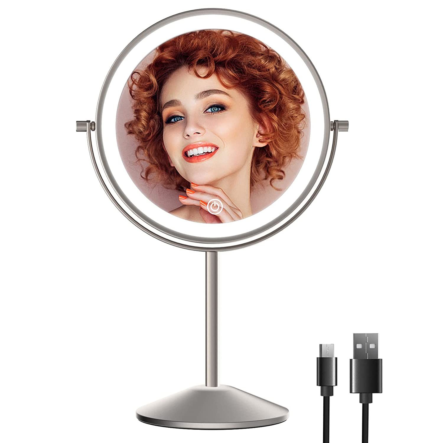 8 Inch Rechargeable Lighted Makeup Mirror, Double Sided Makeup Vanity Mirror with 3 Colors Lighti... | Amazon (US)
