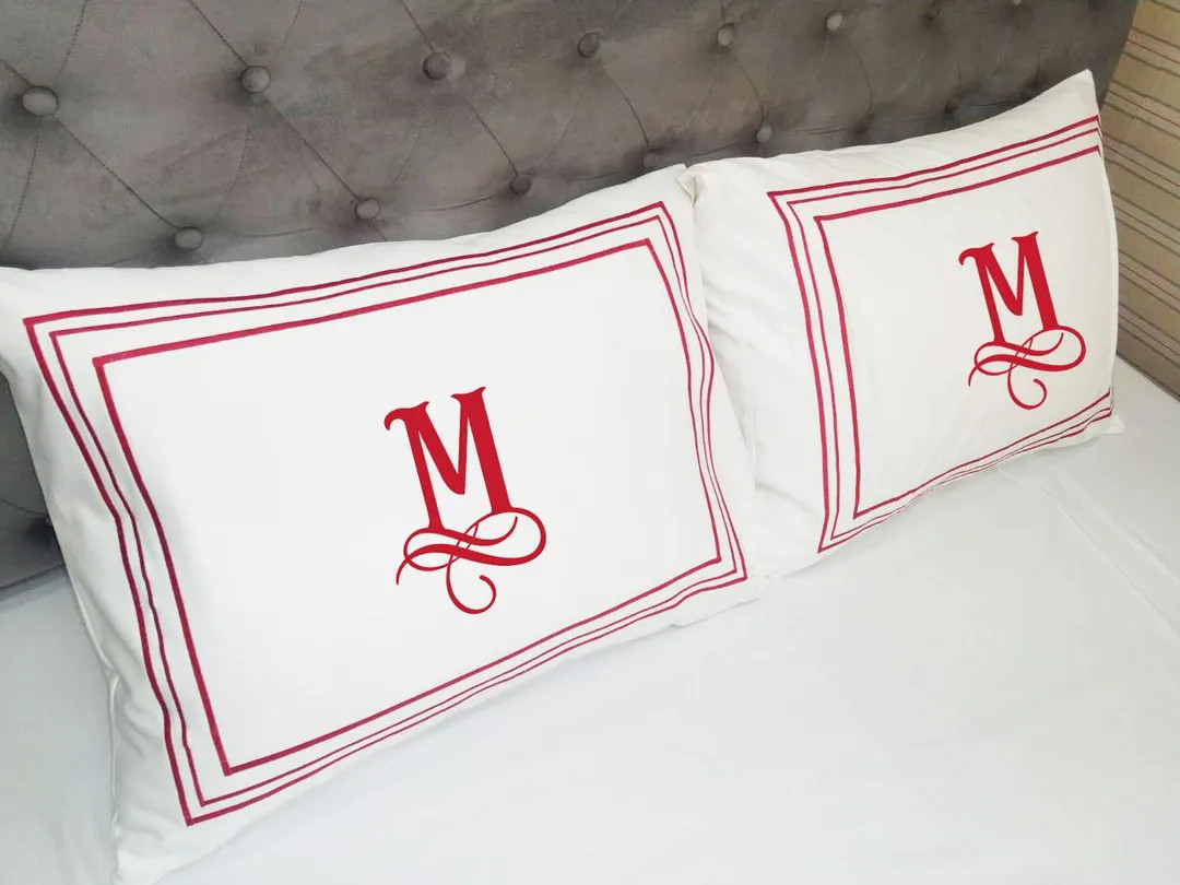 Personalized Monogram Pillow Sham: White Cotton Sateen, 3-line Embroidery - Etsy | Etsy (US)