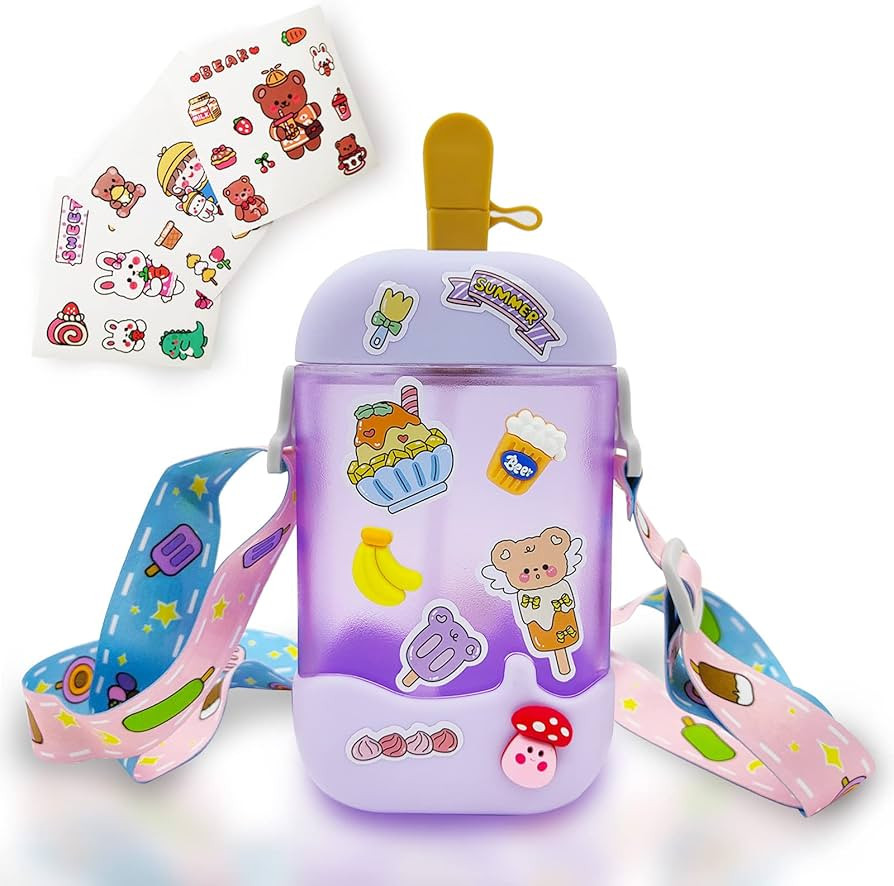 Kawaii Water Bottle Ice Cream Water Bottle for Girls, Cute Popsicle Water Bottles with Straw and ... | Amazon (US)