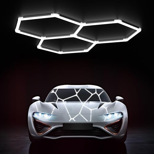 HYPERLITE Gen 2 Hexagon LED Lights: 105W 10500LM 3 Grids DIY Hexagon Led Lights, 6500K Ultra Bright, Easy Install, Durable Design for Garage, Car Detailing, Workshops, Basement, Gym | Amazon (US)