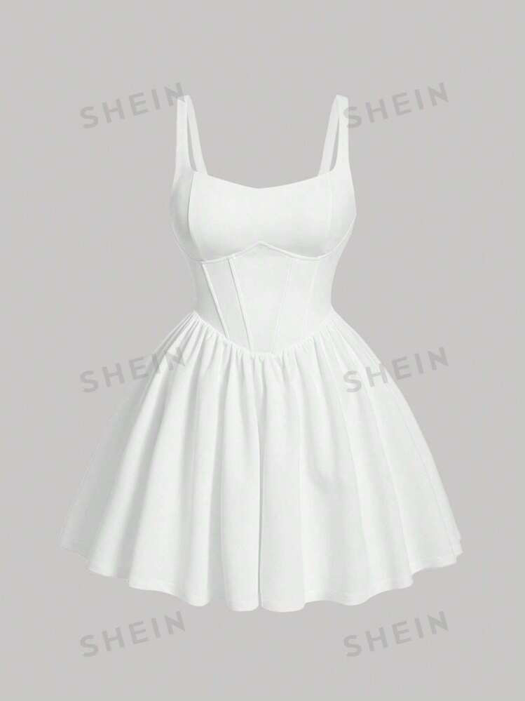 evoluSHEINSHEIN MOD Plus White Solid Corset Structure Cami Dress | SHEIN