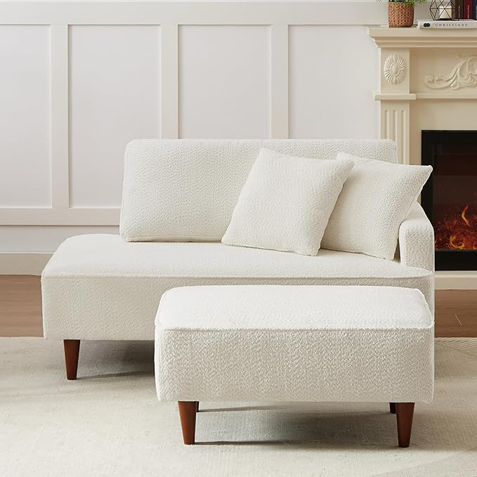 Upholstered Chaise Lounge Chair Indoor with Ottoman Boucle Chaise Lounge Fluffy Reading Chairs fo... | Amazon (US)