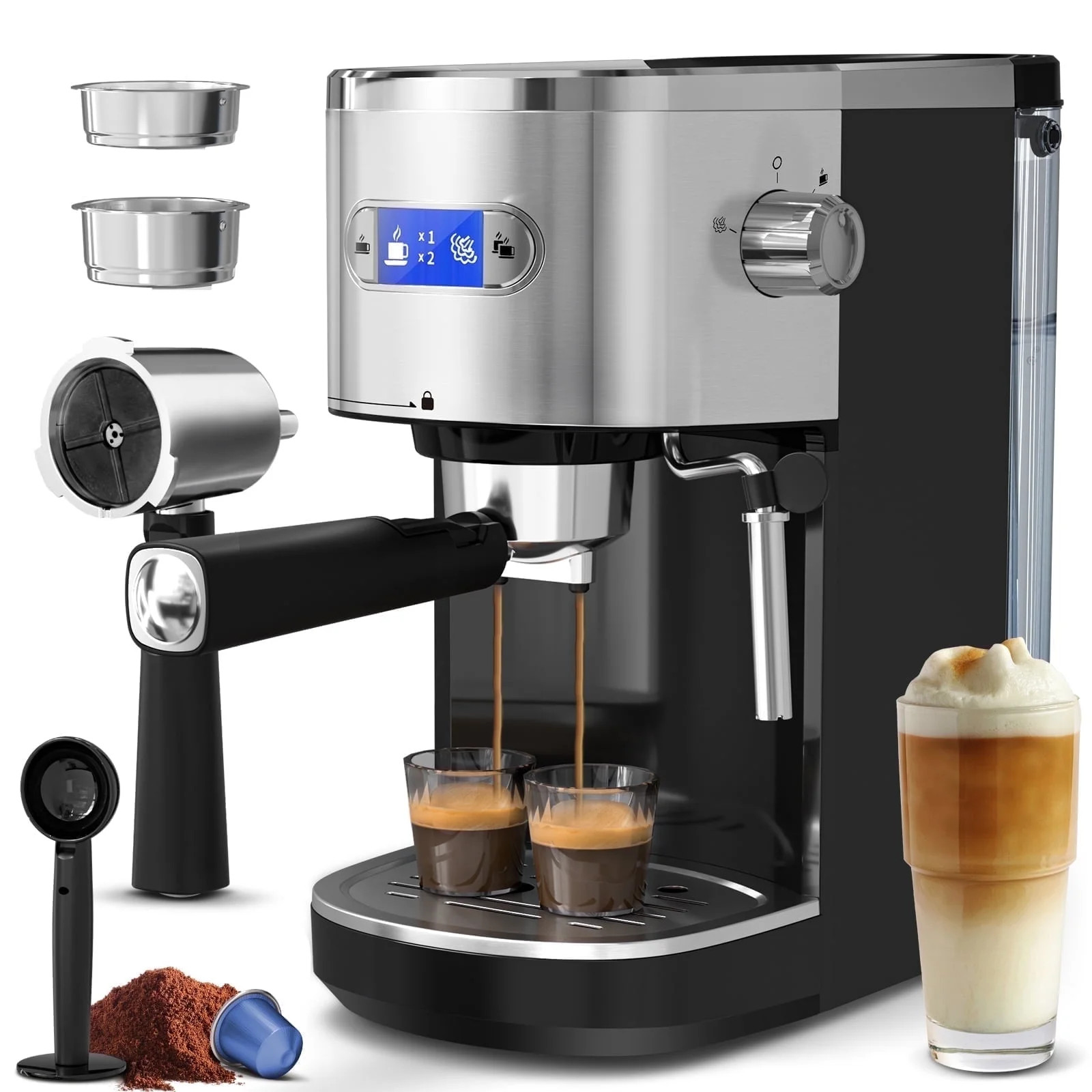 Auseo 20 Bar Espresso Coffee Maker, Drip Coffee Machine with 1-2 Cup, Espresso Machine with Milk ... | Walmart (US)
