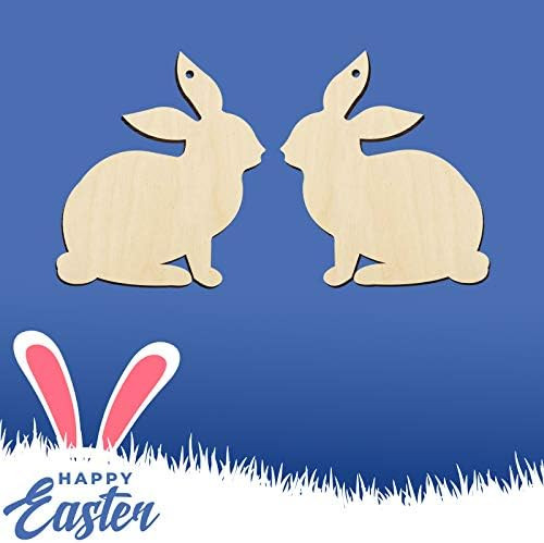 Easter Rabbit Wooden Cutout Bunny Easter Basket Tag Unfinished Rabbits Easter Hanging Ornaments H... | Amazon (US)