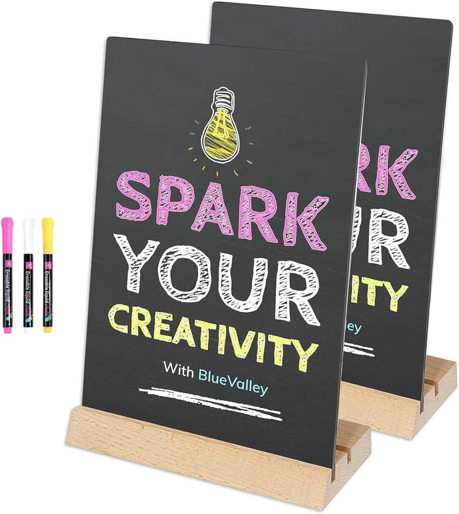 BlueValley Small Chalkboard Signs with Stand 8.5 x 11 Double Sided Acrylic Chalkboard Self Standi... | Amazon (US)