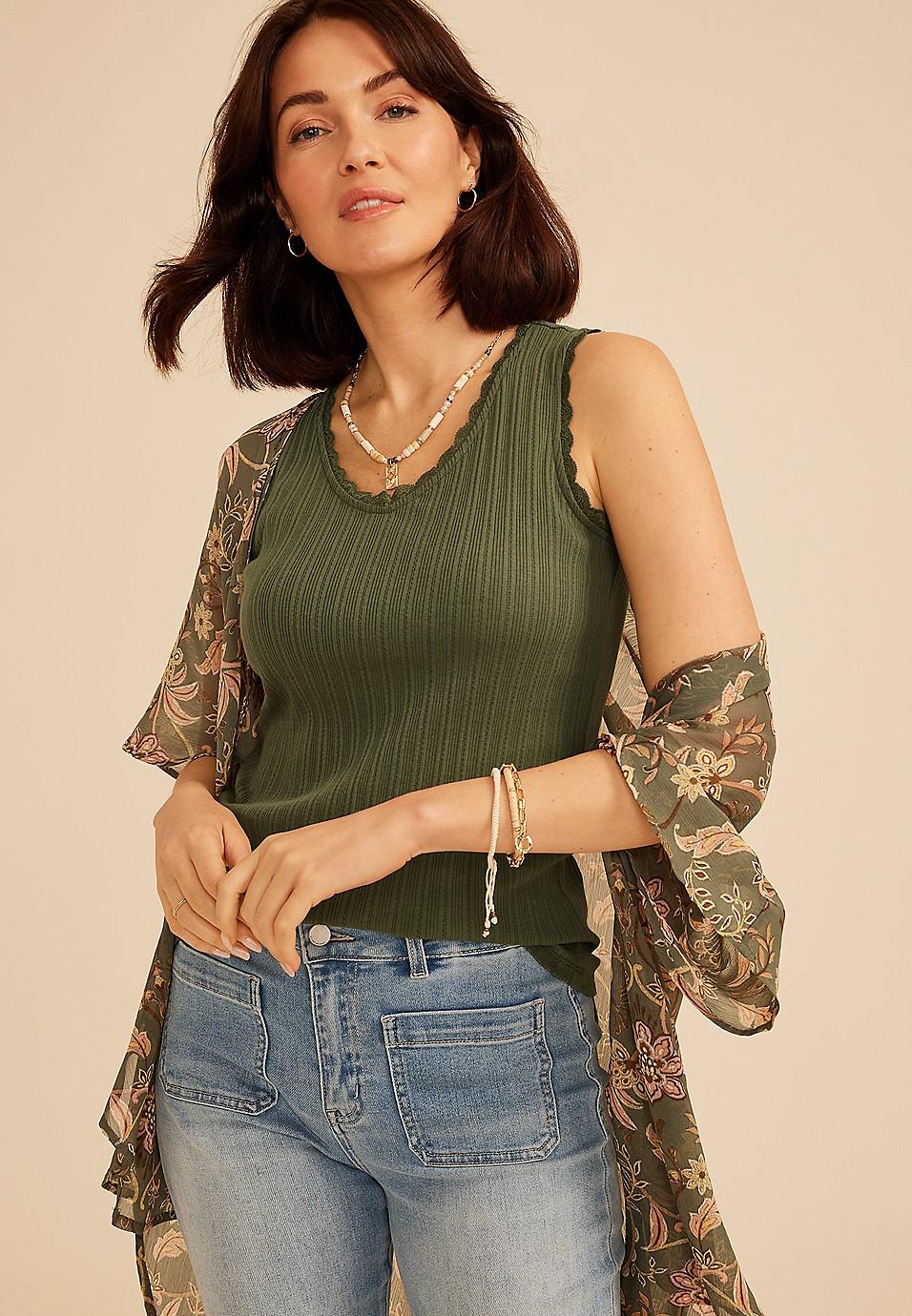 Pointelle Lace Trim Tank Top | Maurices