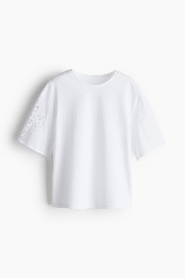 T-shirt with Eyelet Embroidered Sleeves | H&M (US + CA)