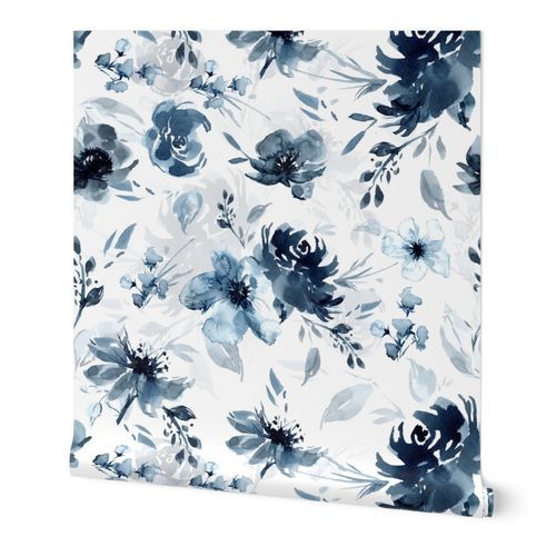 Monochromatic Blue Floral | Spoonflower