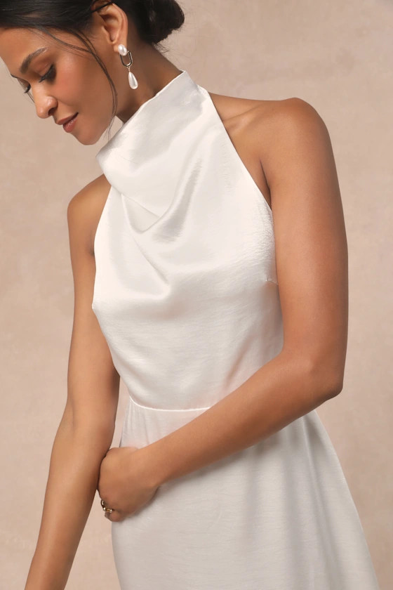 Meliana White Satin Halter Backless Maxi Dress | Lulus