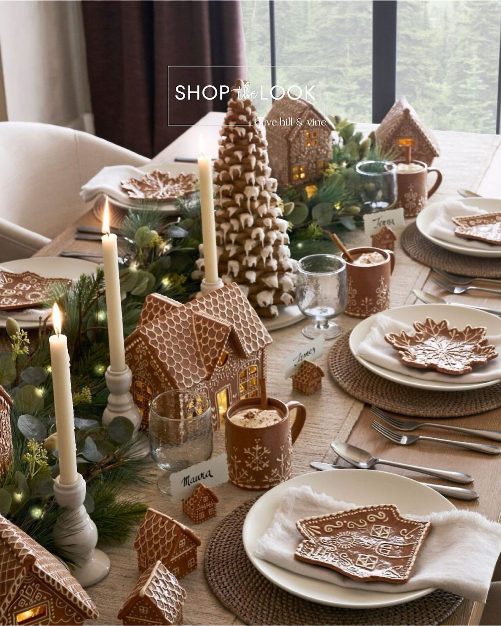 We’re obsessed with this festive tablescape and couldn't wait to share! It's the perfect way to set the scene for the holidays. Start with a jute table runner, add a lit faux eucalyptus and pine garland, white candlesticks, and woven rattan placemats. The star? Adorable gingerbread accents—think village houses, snowflake plates, and mugs with frosting details. 

#LTKHoliday #LTKHome #LTKSeasonal