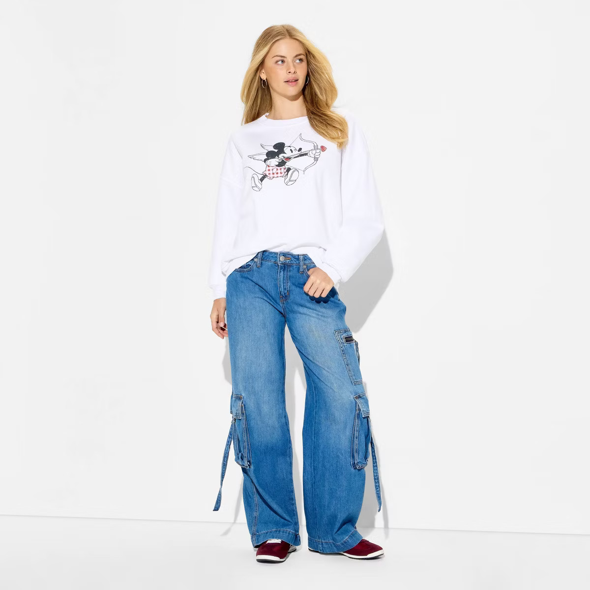 Women's Mickey Cupid Graphic Pullover Sweatshirt - White | Target