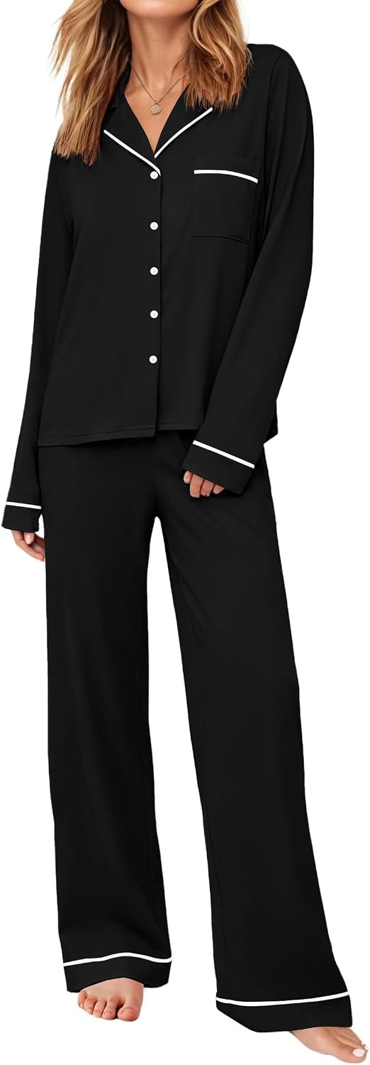 Ekouaer Womens Pajama Sets Long Sleeve Button Down Lounge Sets with Pockets | Amazon (US)