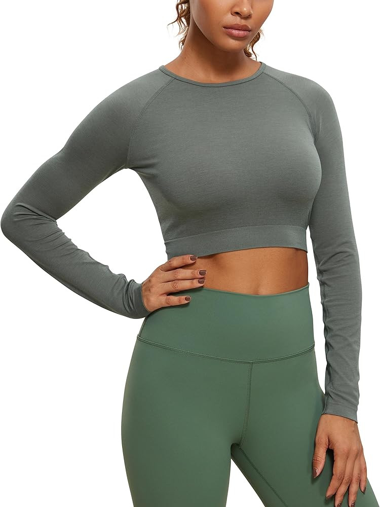 CRZ YOGA Seamless Long Sleeve Shirts for Women Workout Tops Athletic Crop Tops Cropped Running Gy... | Amazon (US)