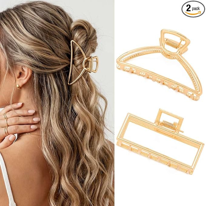 CAKURE Gold Claw Clip Medium Metal Hair Clips Geometric Hair Claw Hair Accessories for Women (Pac... | Amazon (US)