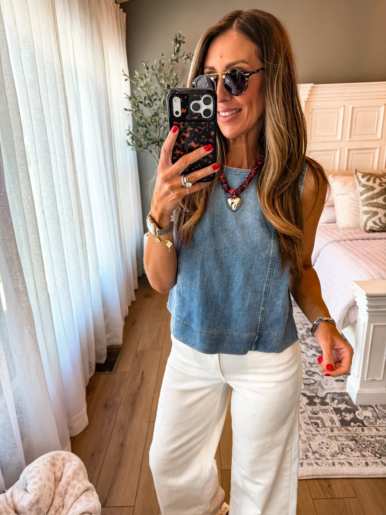 Denim + white just never misses 🤍This combo feels clean, classic, and so easy to wear on repeat. Added a bold necklace to give it a little something extra without overthinking it

casual outfit, denim top, white jeans outfit, everyday style, effortless look, themominstyle 

#LTKootd #LTKOver40 #LTKSeasonal