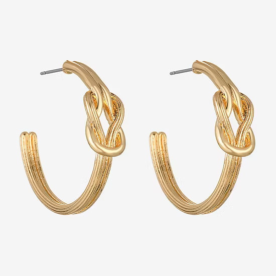 new!Monet Jewelry Gold Tone Womens 28mm Knot Hypoallergenic Hoop Earrings | JCPenney