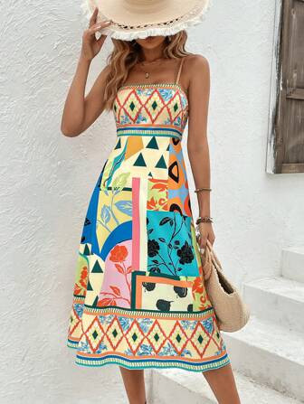SHEIN VCAY Geo Print Cami Dress | SHEIN