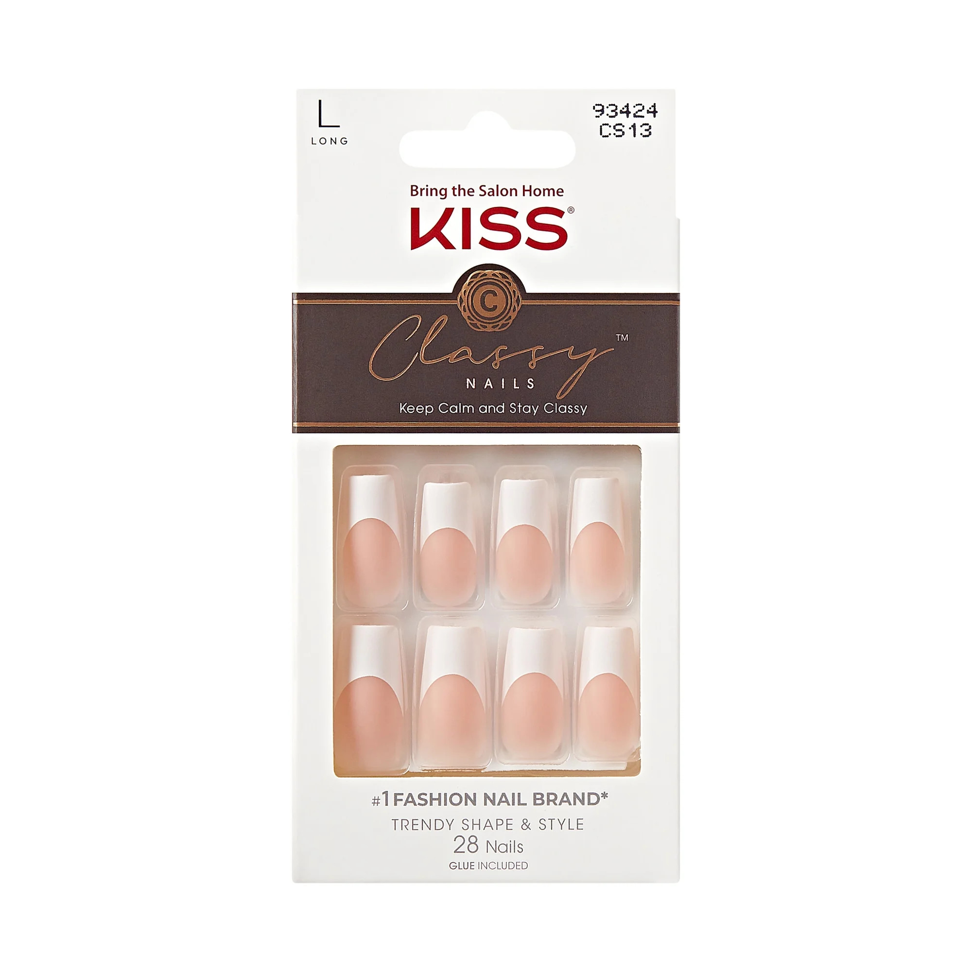 KISS Classy French Tip Press On Nails, Movin’, White, Long Square, 28 Count | Walmart (US)