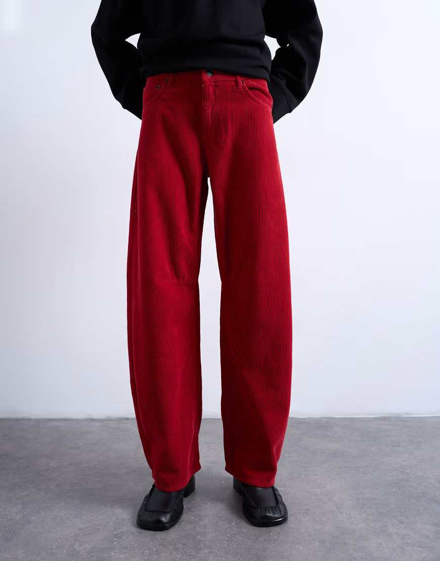 Topshop Barrel mid rise jean in red cord | Topshop