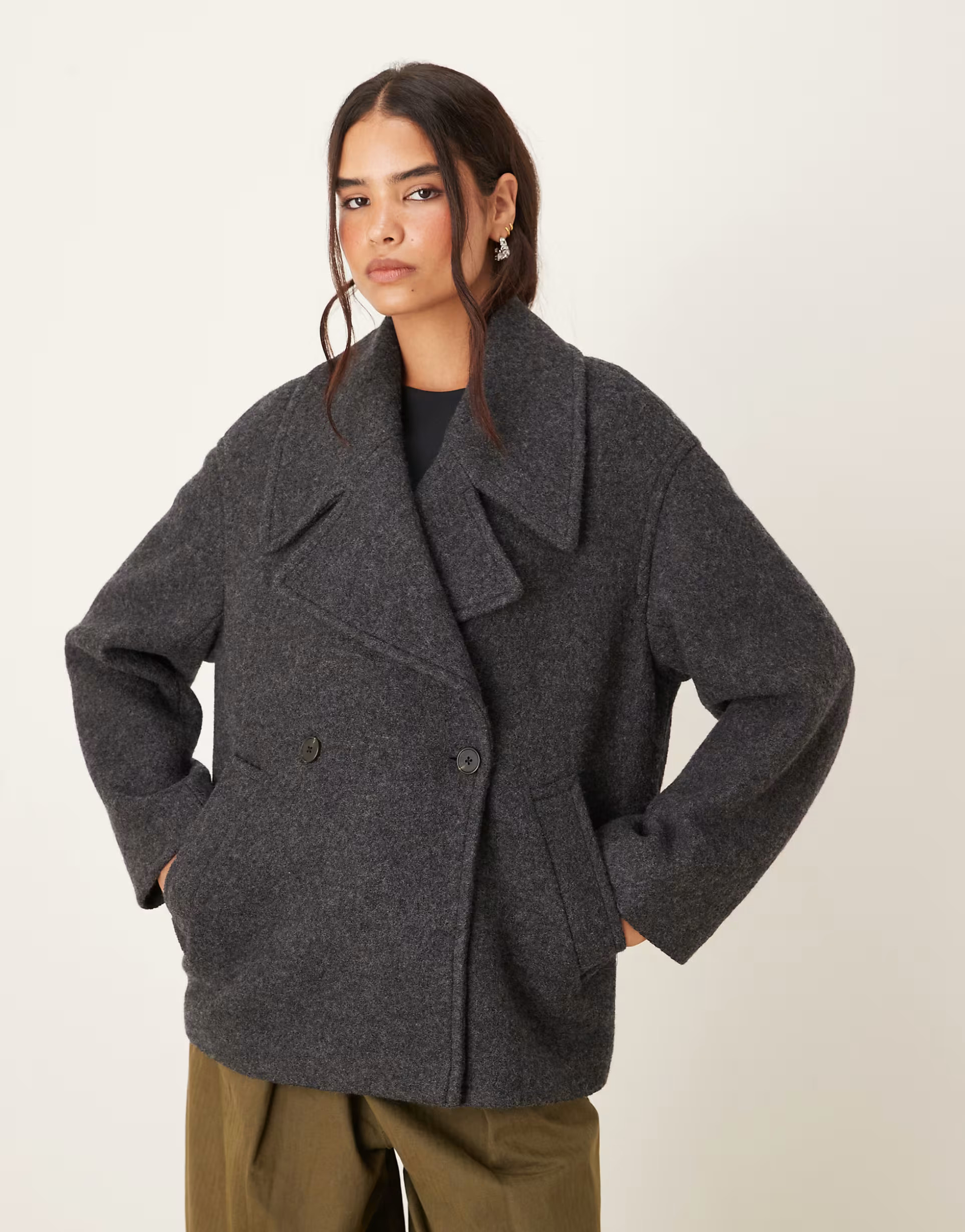 Mango wool mix short tailored jacket in grey | ASOS (Global)
