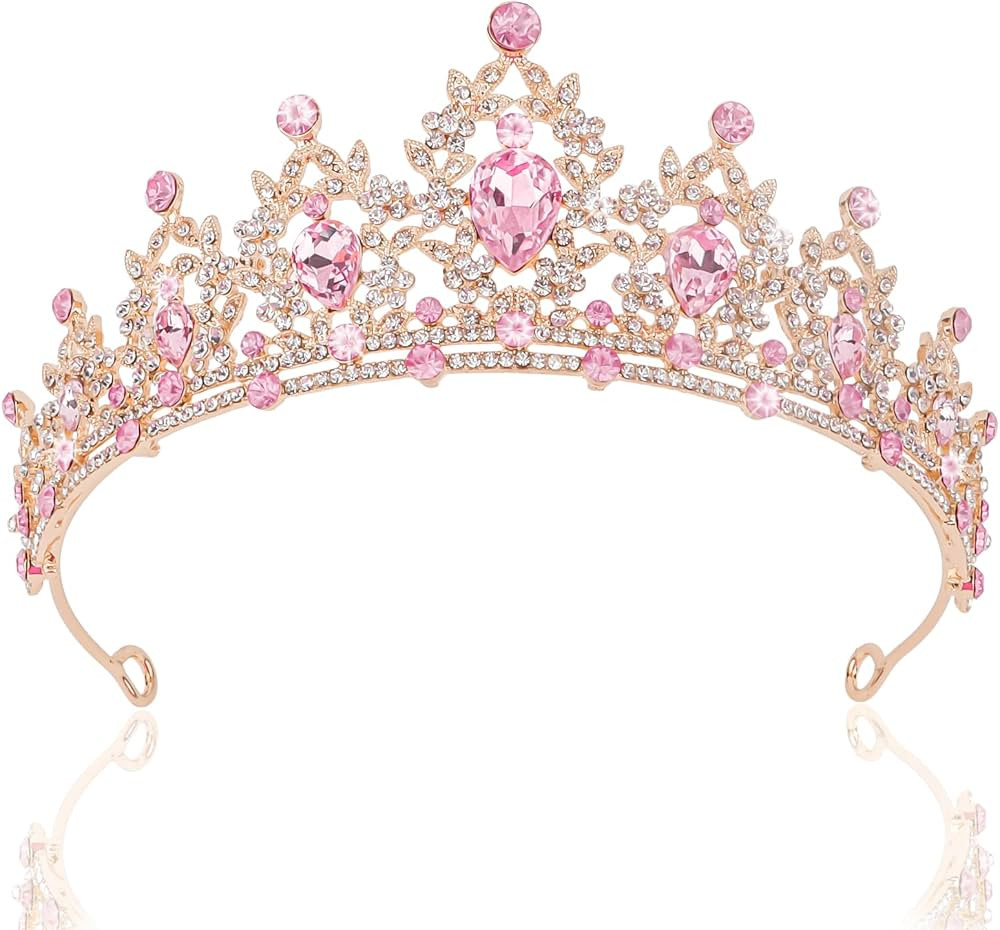 CIEHER Pink Crown Crystal Tiaras for Women Princess Crown Pink Tiara for Birthday Wedding Hallowe... | Amazon (US)