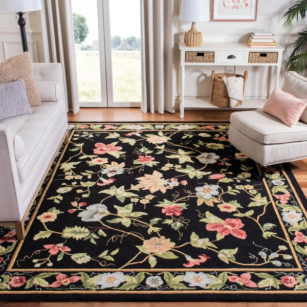 Helena Hand-Hooked Wool Black/Red/Green Area Rug | Wayfair North America