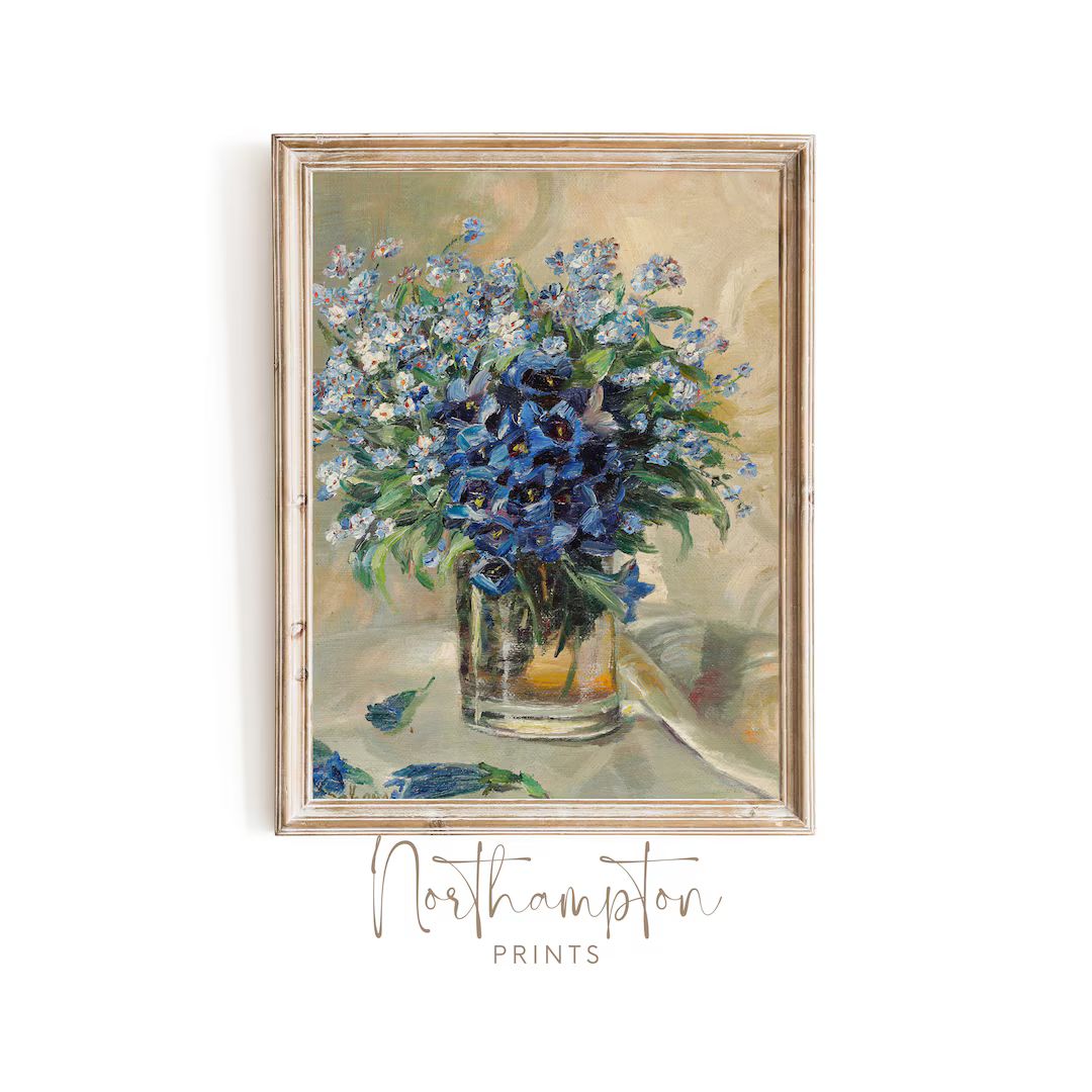 Vintage Wall Art | Blue Floral | Farmhouse Decor | Blue Home Decor | Floral Still Life | Printabl... | Etsy (US)