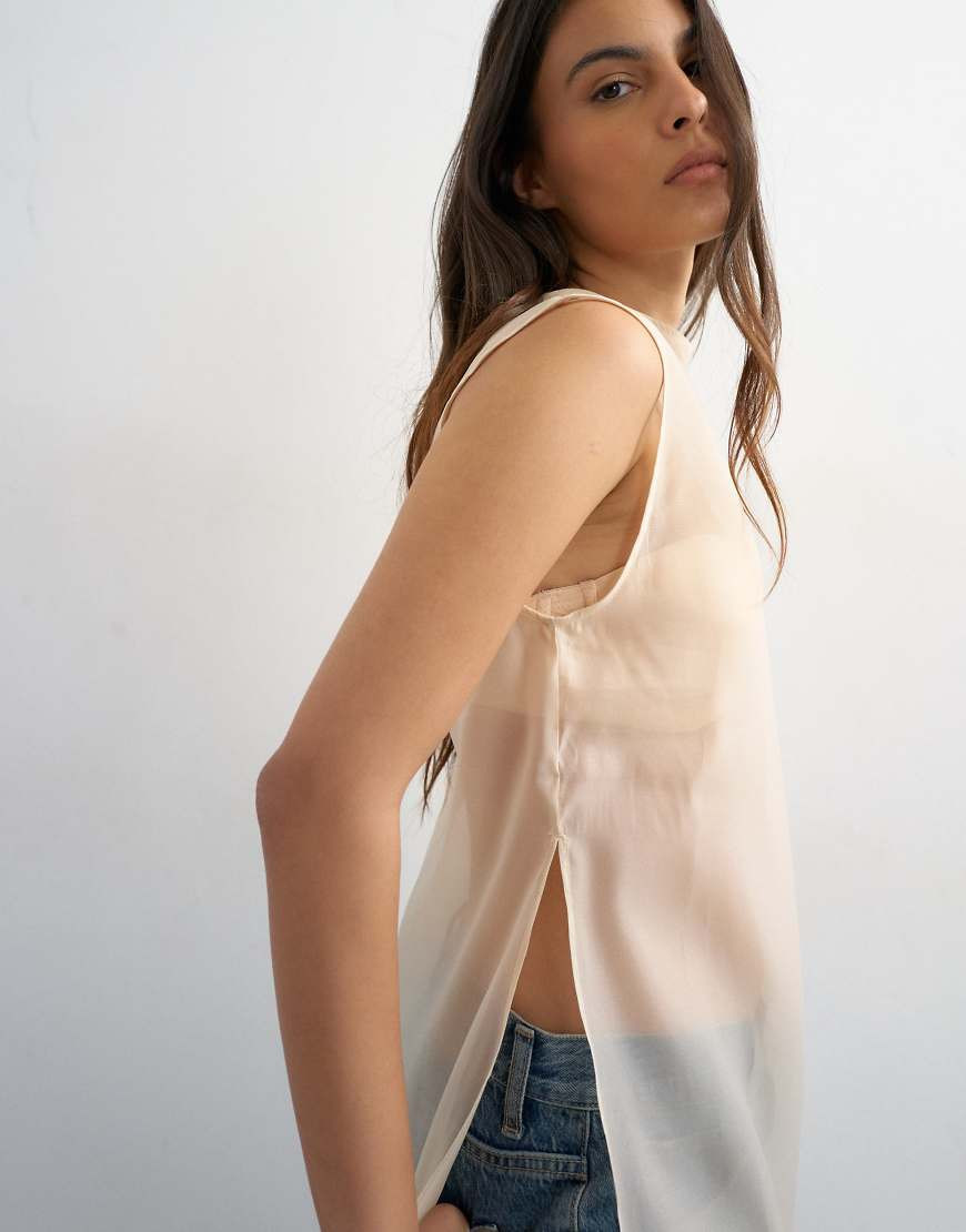 Topshop longline sheer organza tunic in oyster-White | ASOS (Global)