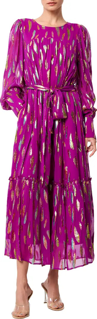 Eryn Metallic Print Tie Waist Long Sleeve Maxi Dress | Nordstrom
