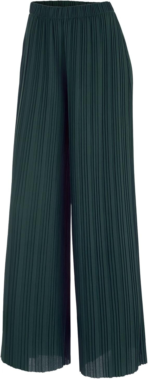 Lock and Love Womens Pleated Wide Leg Palazzo Maxi Pants with Drawstring or Elastic Band | Amazon (US)