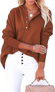 Astylish Womens Button Henley Hoodies Pullover Long Sleeve Oversized Hooded Sweatshirt With Pocke... | Amazon (US)