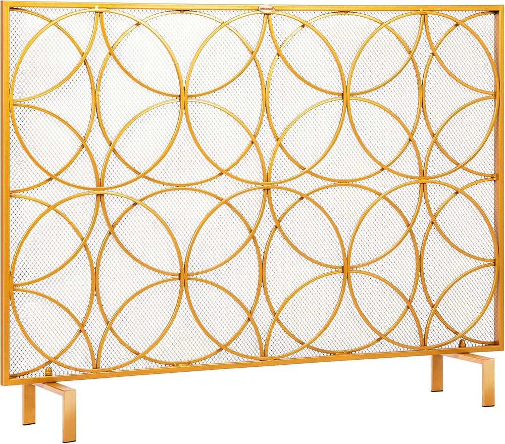VIVOHOME 40.9 x 31.1 Inch Single Panel Wrought Iron Fireplace Screen Metal Decorative Mesh Fire S... | Amazon (US)