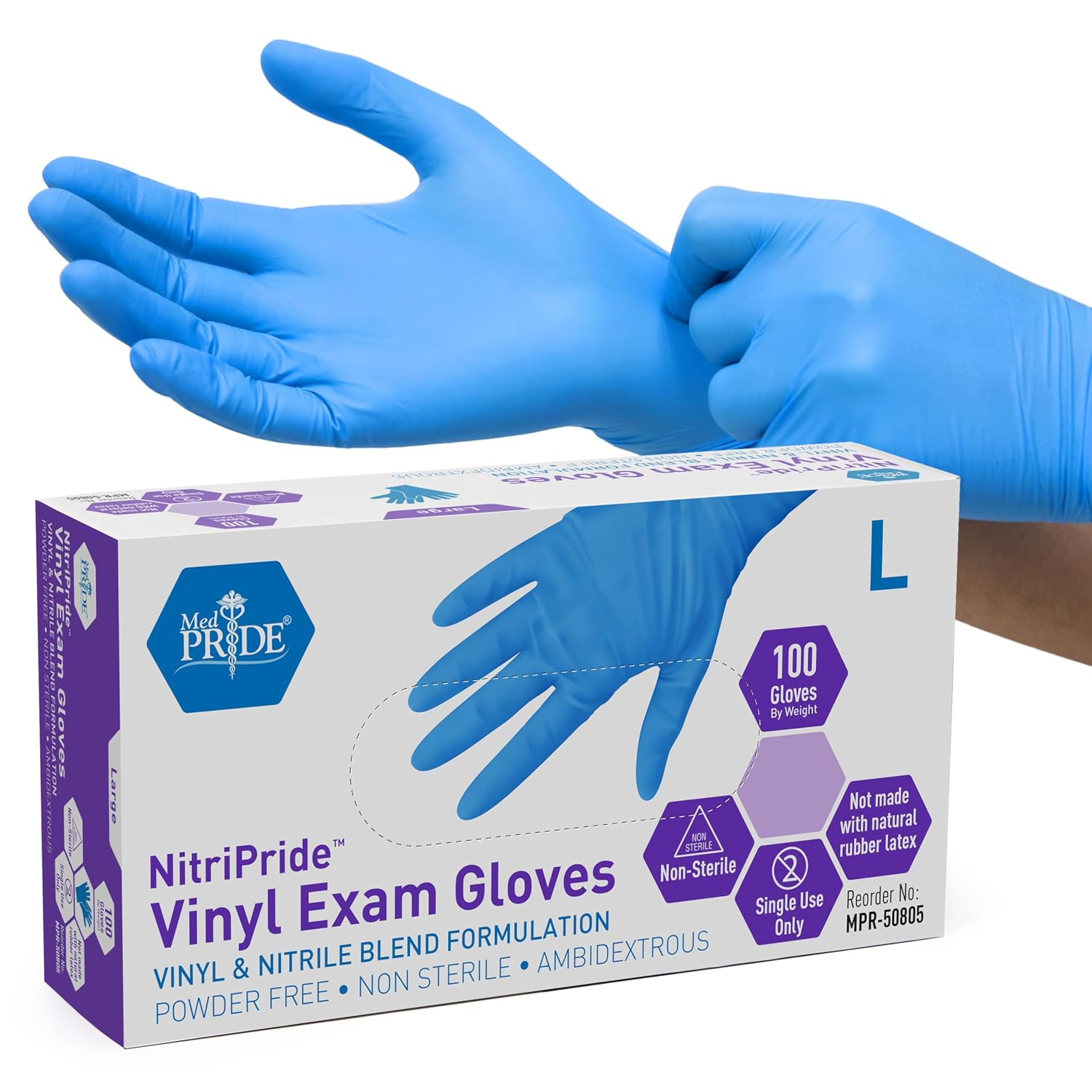 MED PRIDE Nitrile/Vinyl Blend Exam Gloves,Powder-Free,Blue,Large,100-Count | Amazon (US)