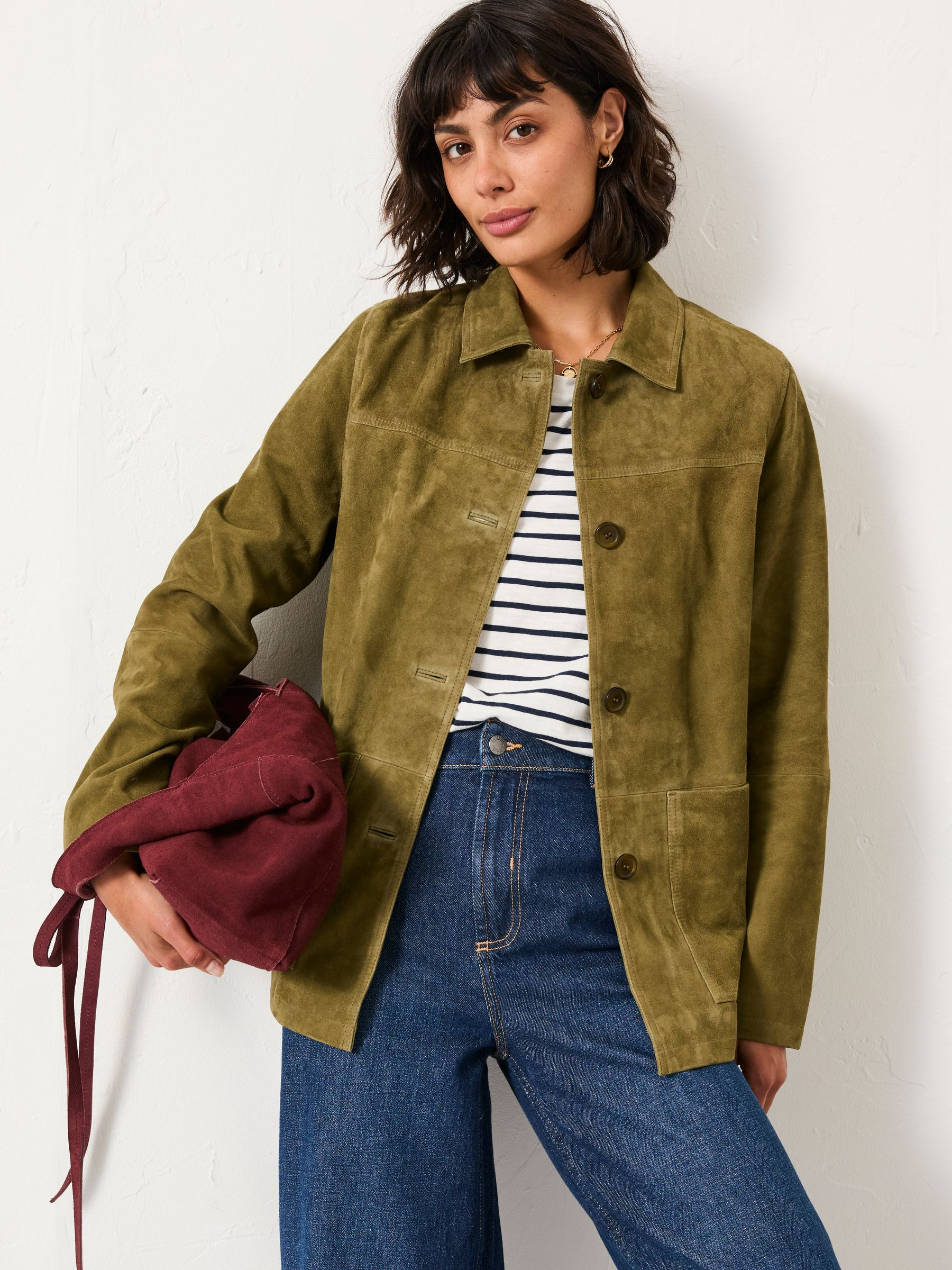 Erin Olive Green Suede Jacket | FatFace | Fat Face