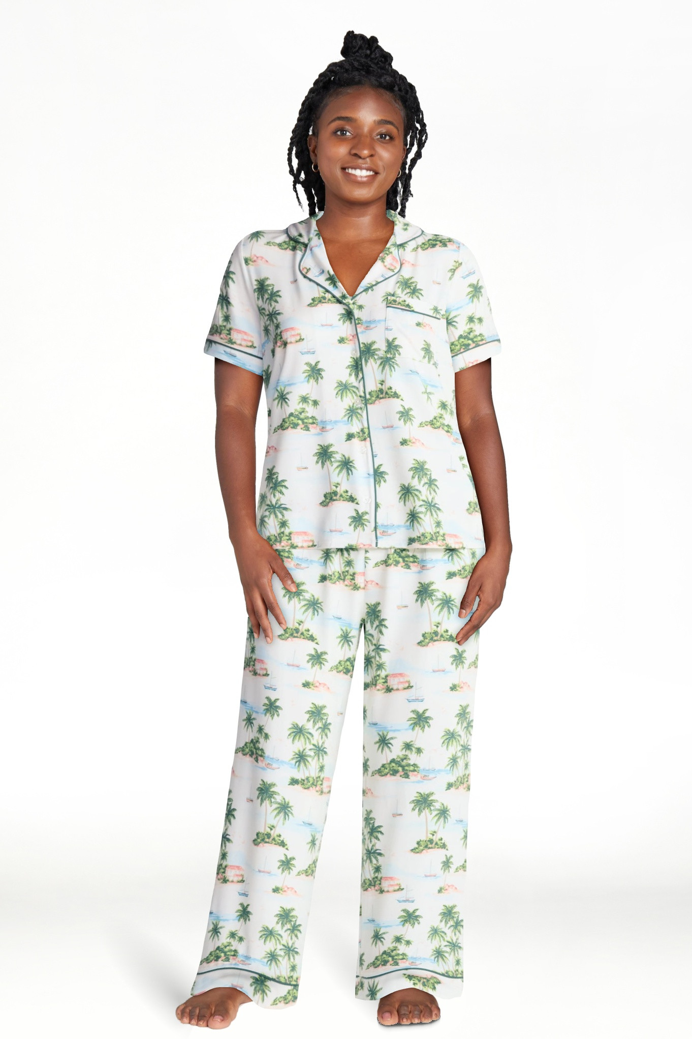 Joyspun Women's Dreamy Soft Collection Notch Collar Top and Capri Pants Pajama Set, 2-Piece, Size... | Walmart (US)