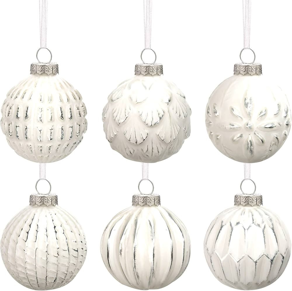 Kathfly 6 Pcs Farmhouse Ball Ornaments Distressed Metal Glass Ball Vintage Style Christmas Balls ... | Amazon (US)