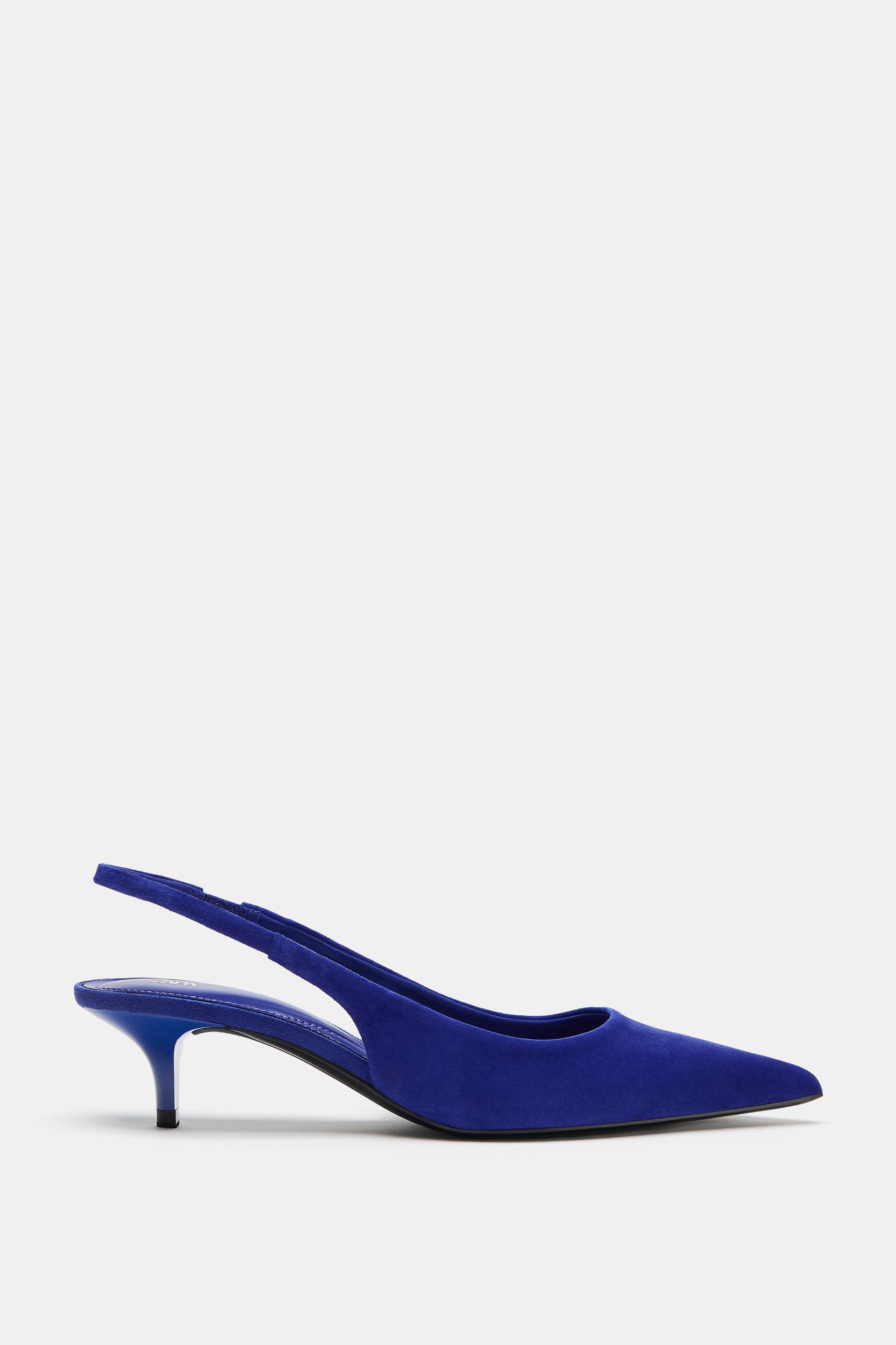 Zara - Suede Kitten Heels - Blue - 10 - Woman | Zara US