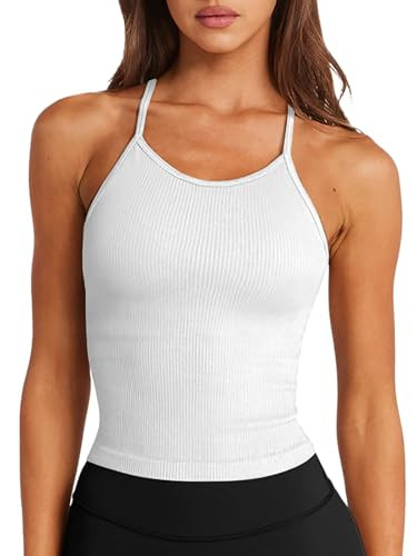 LASLULU Womens Sports Bra Seamless Long Crop Tank Racer Back Spaghetti Strap Workout Yoga Bra Pad... | Amazon (US)
