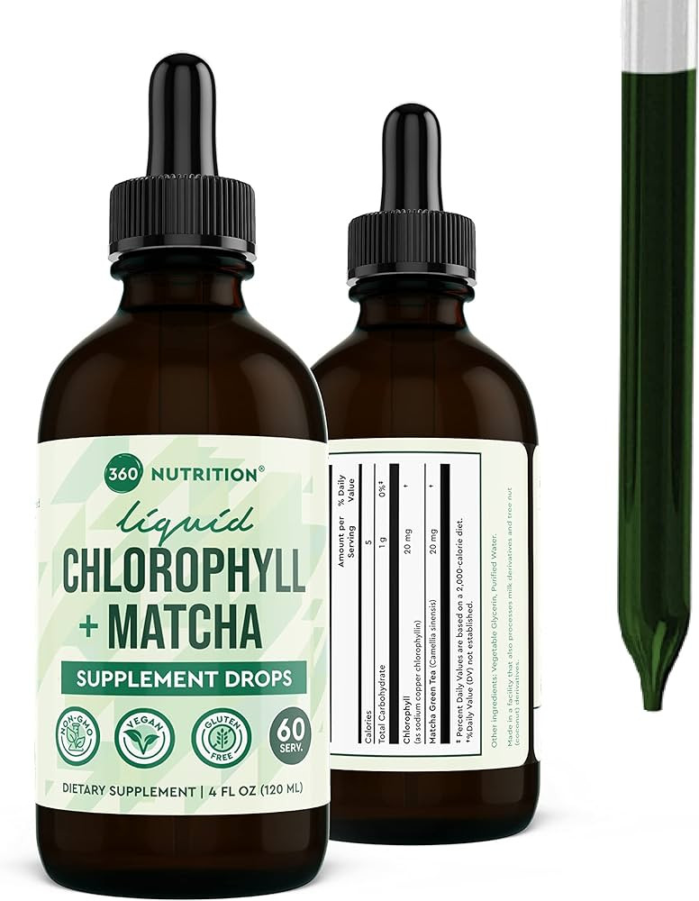 360 Nutrition Matcha Chlorophyll Liquid Drops with L-Theanine, Gluten Free & Vegan Internal Deodo... | Amazon (US)