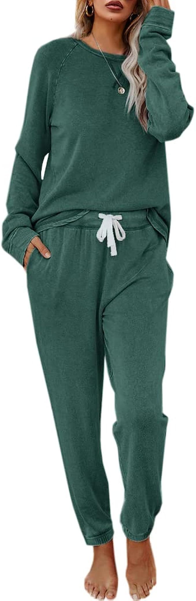 Eurivicy Women's Loungewear Set Solid 2 Piece Long Sleeve Pullover and Drawstring Sweatpants Spor... | Amazon (US)