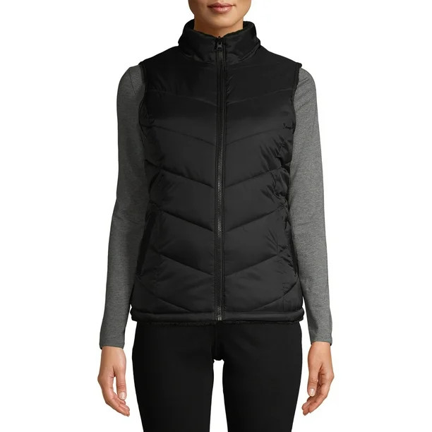 Time and Tru Women's Reversible Puffer Sherpa Vest | Walmart (US)