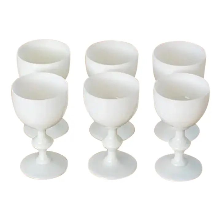 1960's Set of 6 French White Opaline Stemmed Cordial Glasses by Portieux Vallerysthal | Chairish
